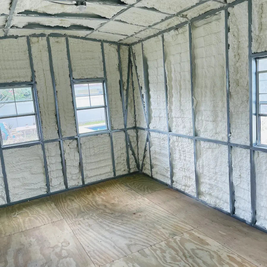 Closed-cell spray foam insulation applied to wall cavities in a residential project in Fullerton
